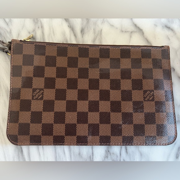 Auth Louis Vuitton Neverfull MM Damier Ebene Pochette Wristlet Good Condition - Picture 5 of 11